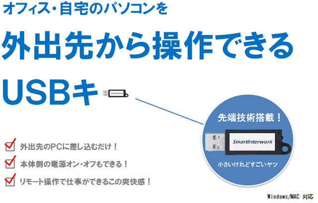 オフィス・自宅のPCを外出先から操作できるUSBキー！「スマートインターワーク」代理店募集イメージ