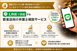 東証グロース上場・株式会社アシロのリーガルインフラを貴社独自の戦略的パッケージへ。「飲食店向けリーガルテック LegalBaseグルメ」販売代理店募集